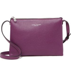 Marc Jacobs Crossbody Bag Luxe Leather Zip Top Compact Blackberry Color NWT